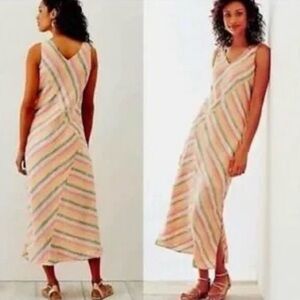 J. Jill Love Linen Lotus Striped Maxi Dress Large